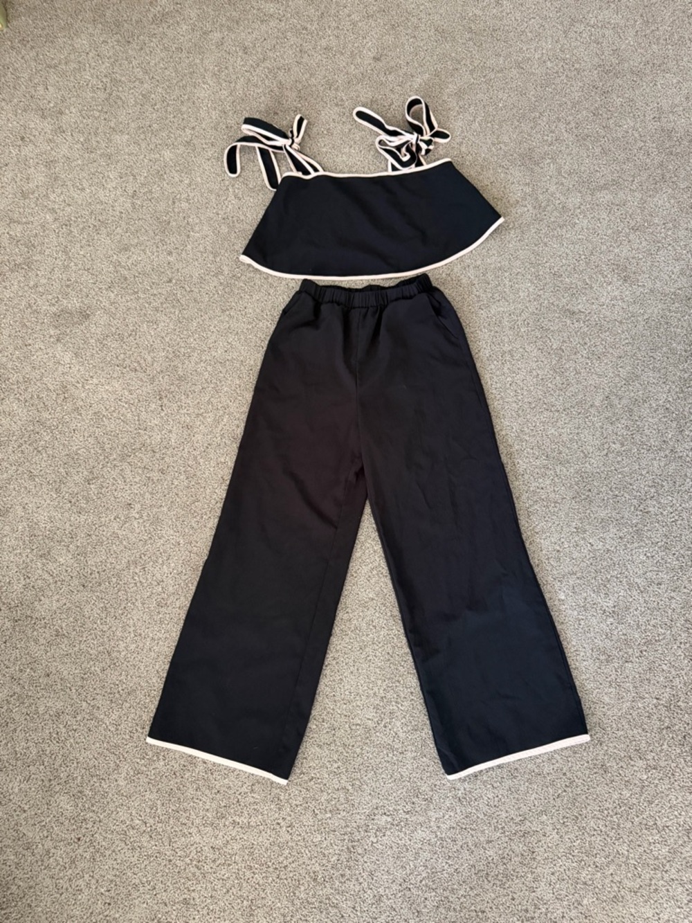 Black Wide-Leg Pants with Contrast Trim